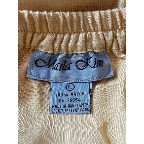 Marla Kim Vintage 90s Yellow Side Buttons Midi Modest Elastic Waist Skirt L - Picture 6 of 9